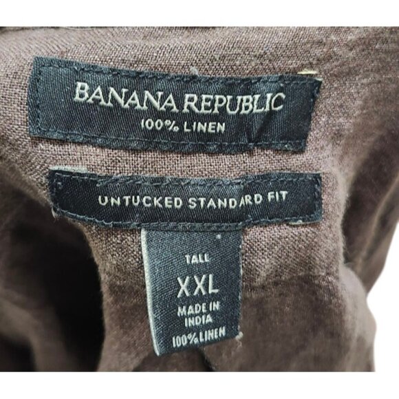 Banana Republic 100% Linen Button Up Shirt Brown XXL Tall Untucked Standard Fit - Picture 5 of 10